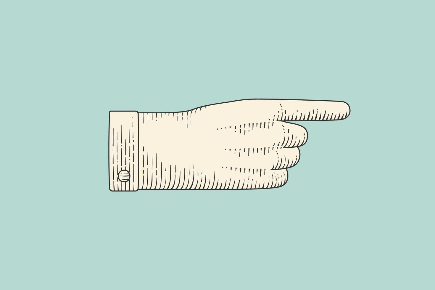 Drawing of hand sign with pointing finger in engraving style vector