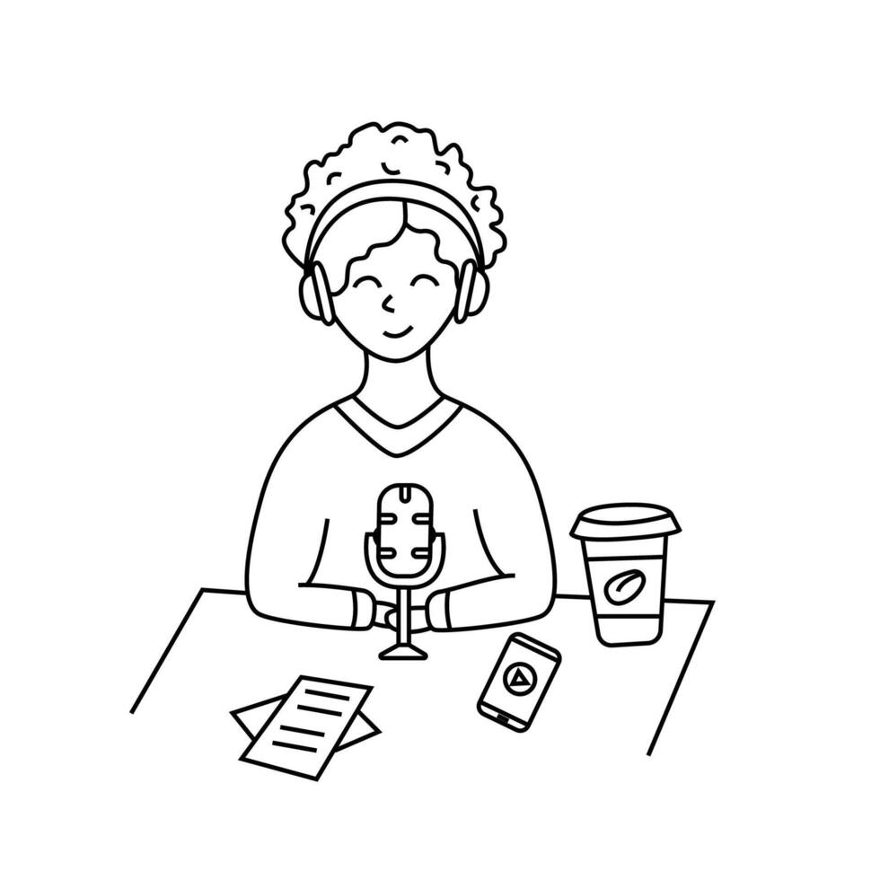 Podcast, character. illustration in doodle style. vector