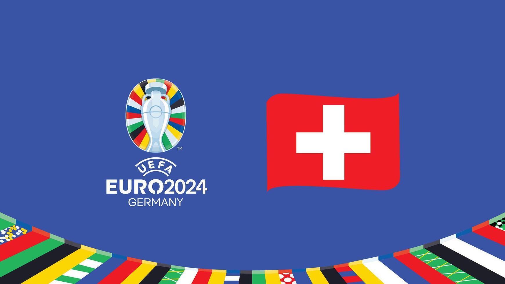 Euro 2024 Switzerland Flag Ribbon Teams Design With Official Symbol Logo Abstract Countries European Football Illustration vector