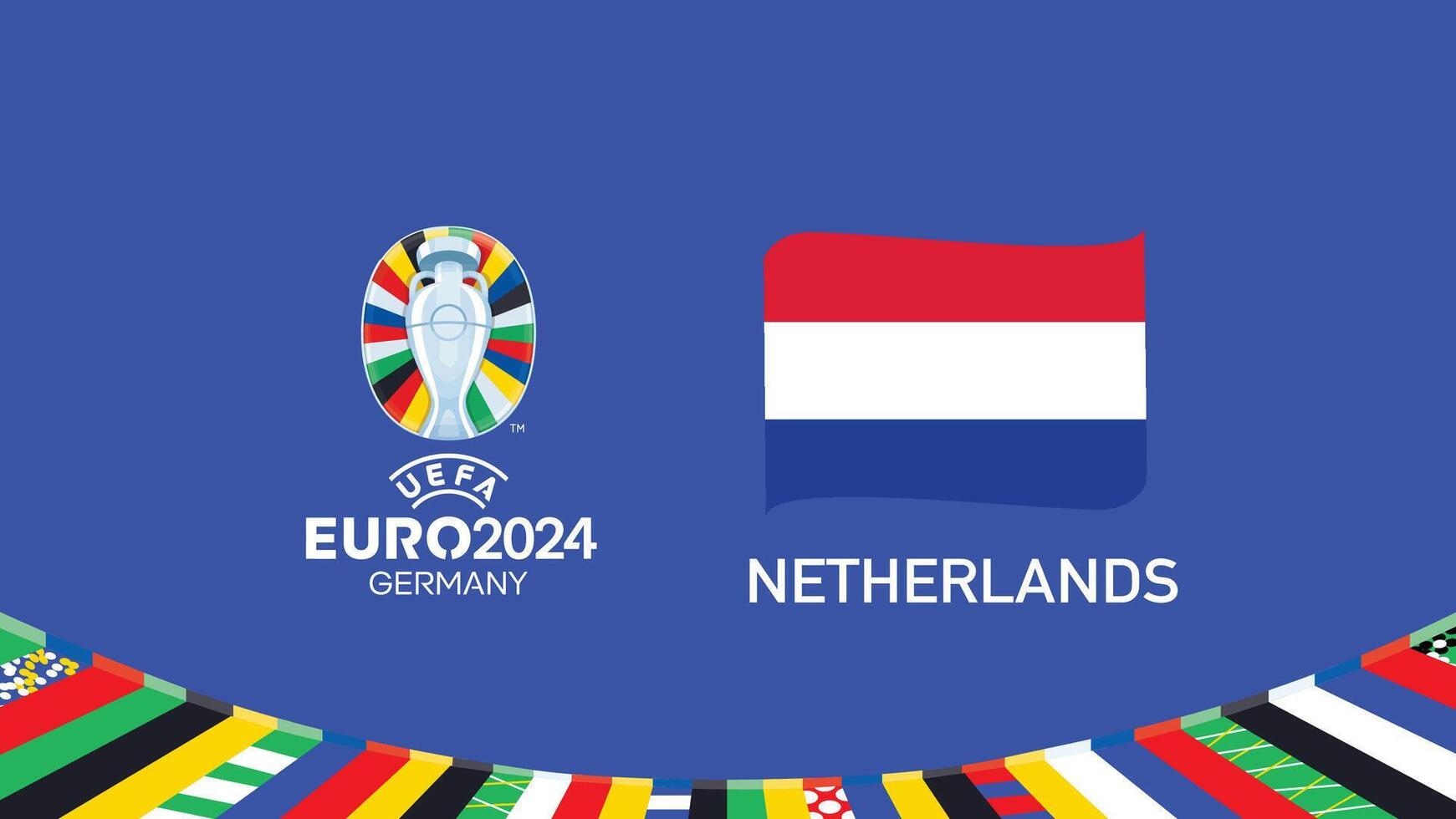 euro 2024 Países Bajos emblema cinta equipos diseño con oficial símbolo logo resumen países europeo fútbol americano ilustración vector