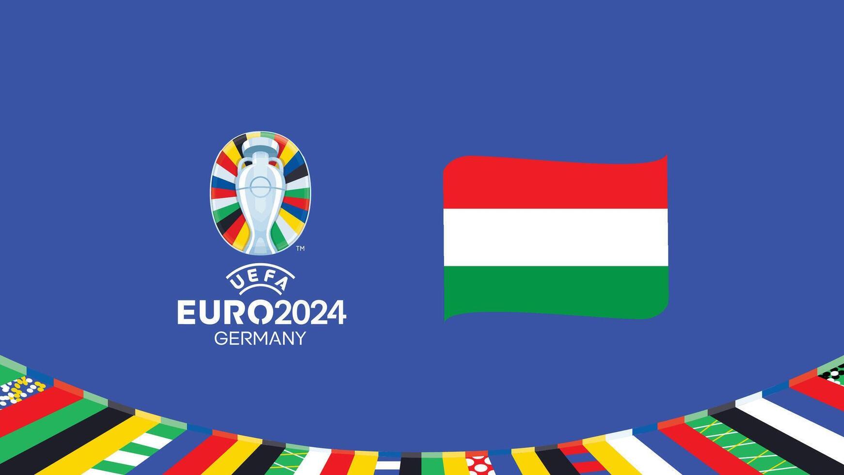 Euro 2024 Hungary Flag Ribbon Teams Design With Official Symbol Logo Abstract Countries European Football Illustration vector