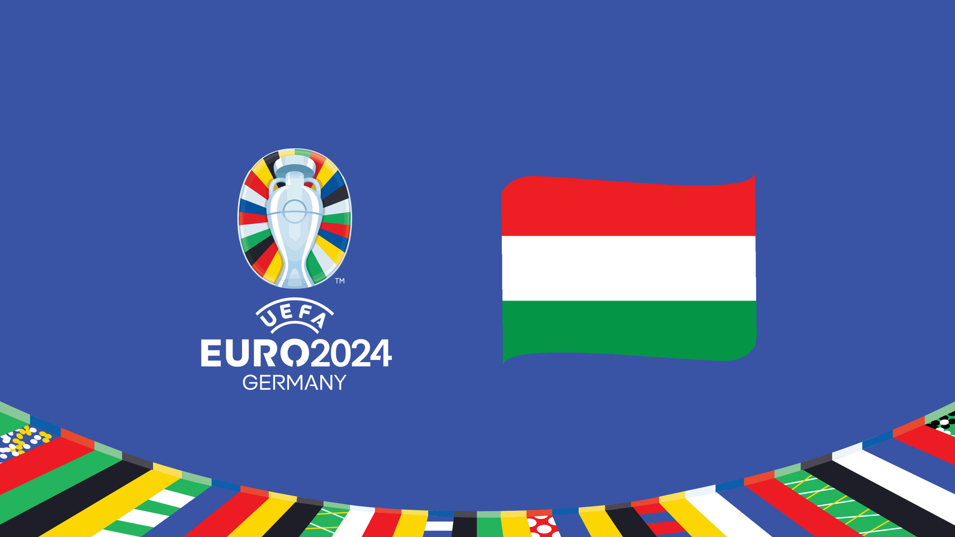 Euro 2024 Hungary Flag Ribbon Teams Design With Official Symbol Logo