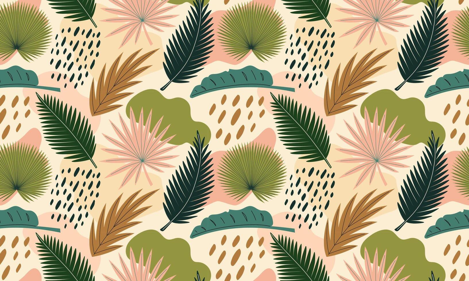 sin costura modelo con tropical hojas. resumen exótico follaje antecedentes. moderno exótico selva plantas. monstruo, plátano árbol, palma hojas. plano ilustración vector