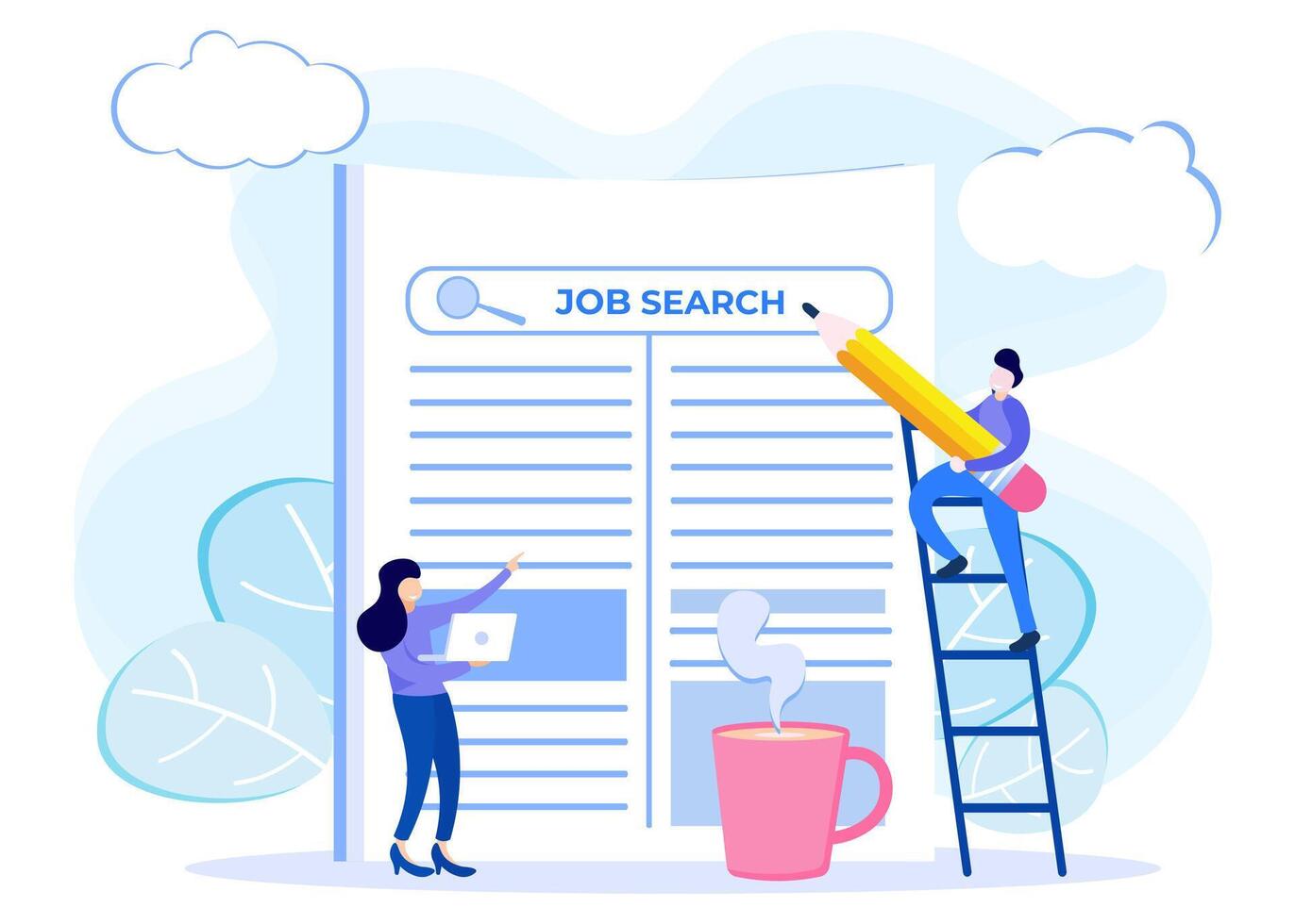 Illustration graphic cartoon character of job search vector