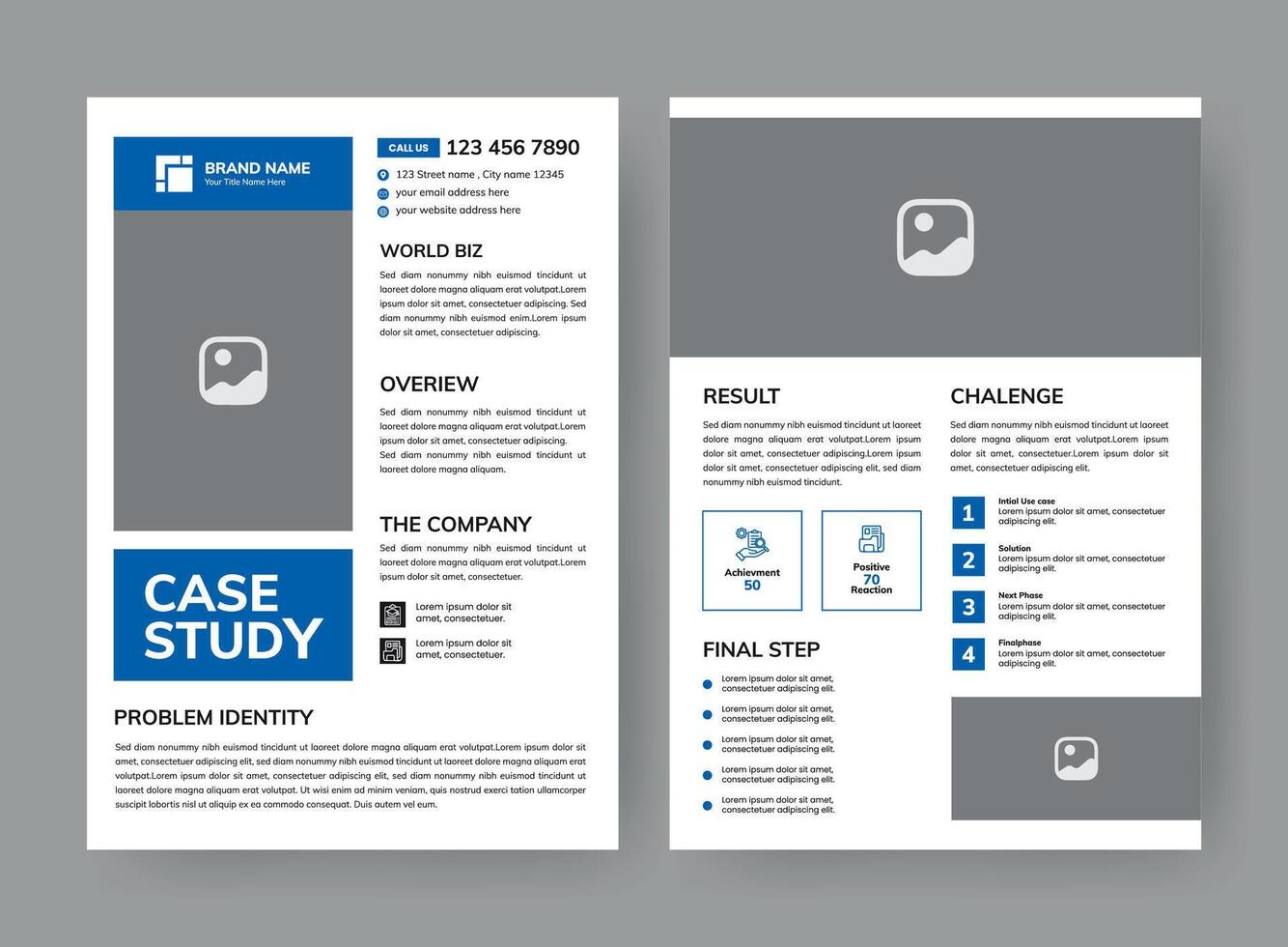 Case Study Layout Flyer. Minimalist Business Report with Simple Design. Blue Color Accent. vector