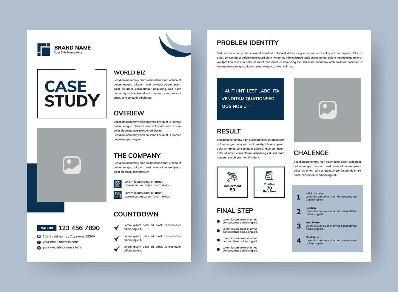 Case Study Layout Flyer. Minimalist Business Report with Simple Design. Blue Color Accent. vector