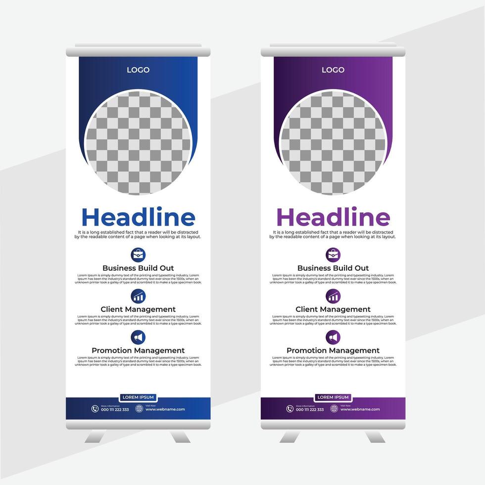 Business Roll-Up Banner, Roll-up banner design template, vertical, abstract background, Creative business agency roll up banner vector
