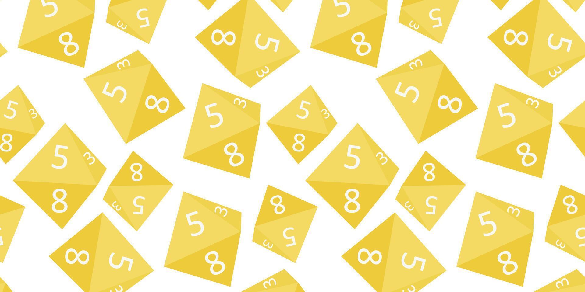 Yellow Polyhedral cubes for fantasy RPG, board games. illustration. Seamless pattern vector