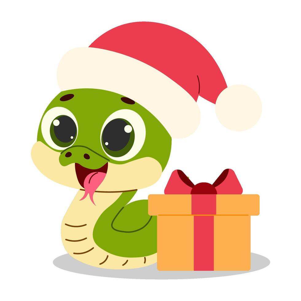2025 chinese new year. cute snake with gift and red hat. illustration. merry christmas vector