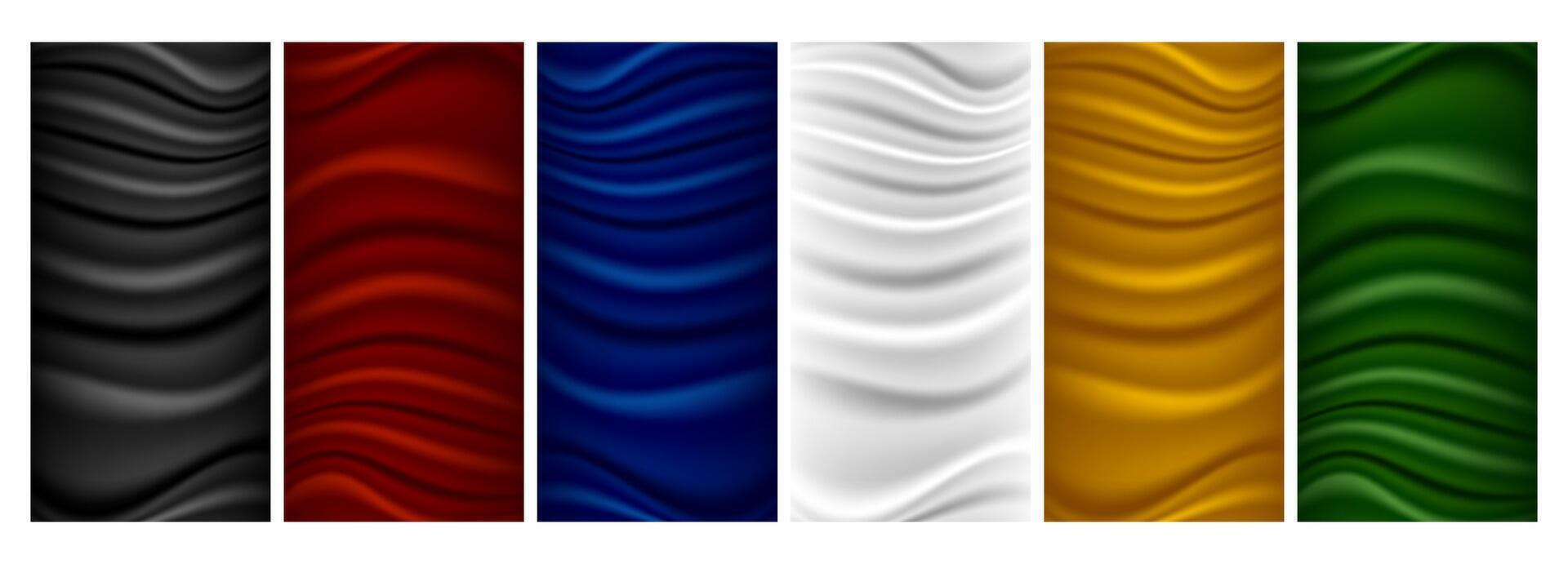 set of 3d realistic silk textures cloth. vector