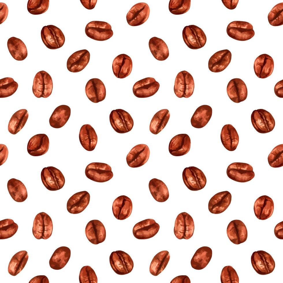 Seamless pattern of coffee beans. Aroma of Robusta and Arabica varieties. Design for fabric, textile, wrapping paper, wallpaper, harvest. Coffee day. Illustration with watercolor and marker. Hand art vector