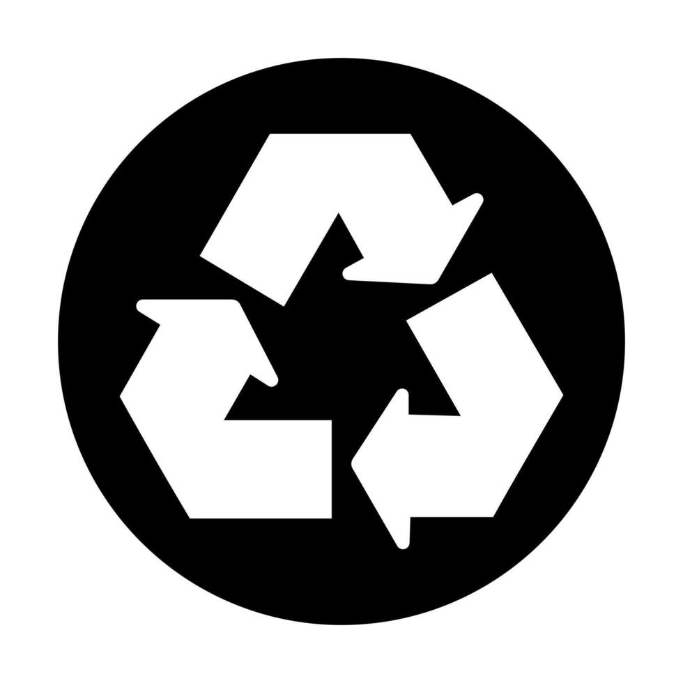 Black and White Recycle isolated round sticker, symbol vector