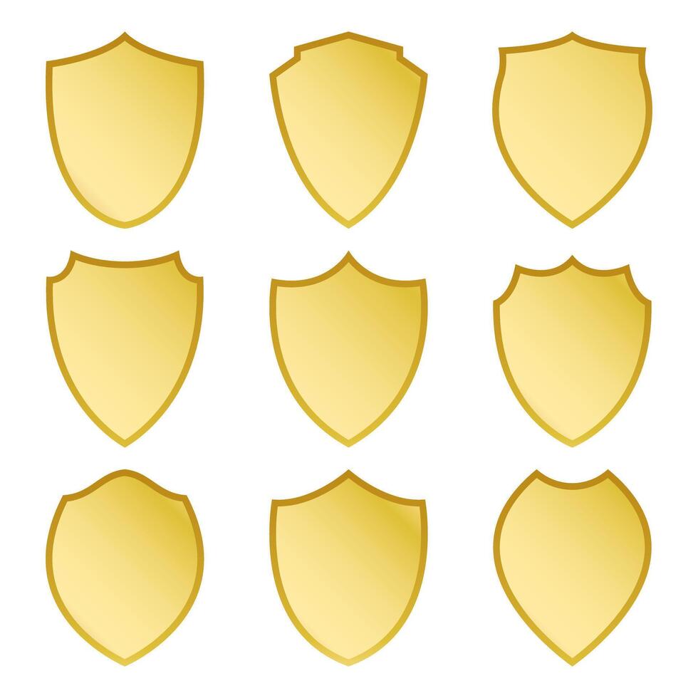 Nine Gold Isolated Shields on White background vector