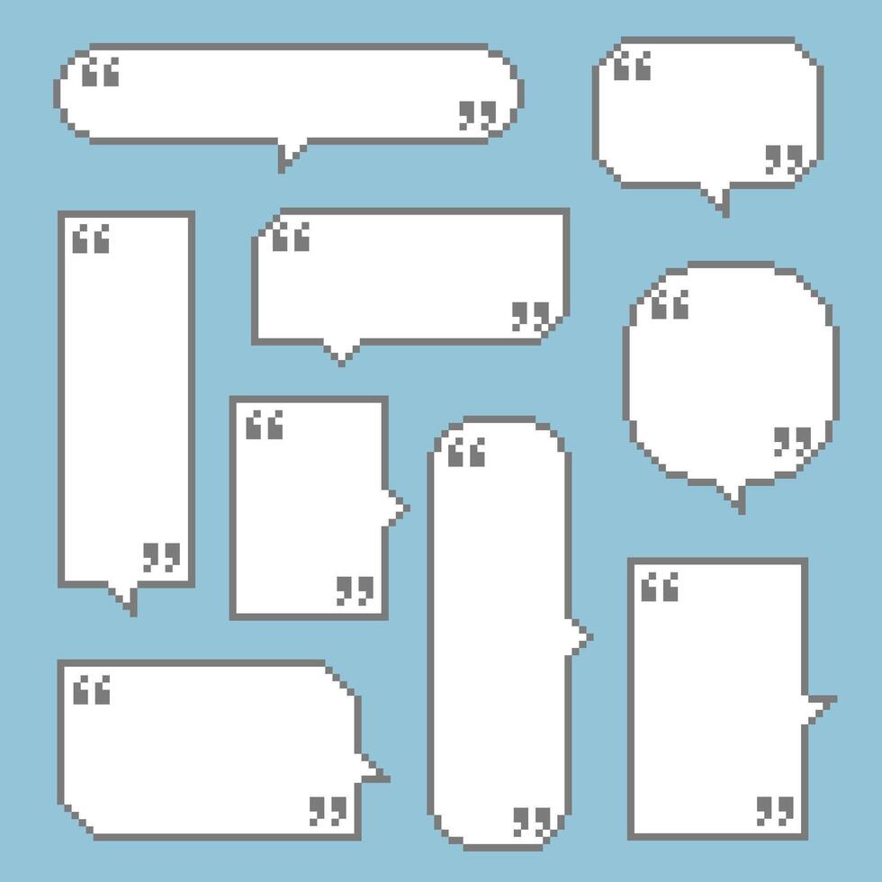 collection set of retro game 8bit pixel speech bubble balloon black and white color with quotation marks vector
