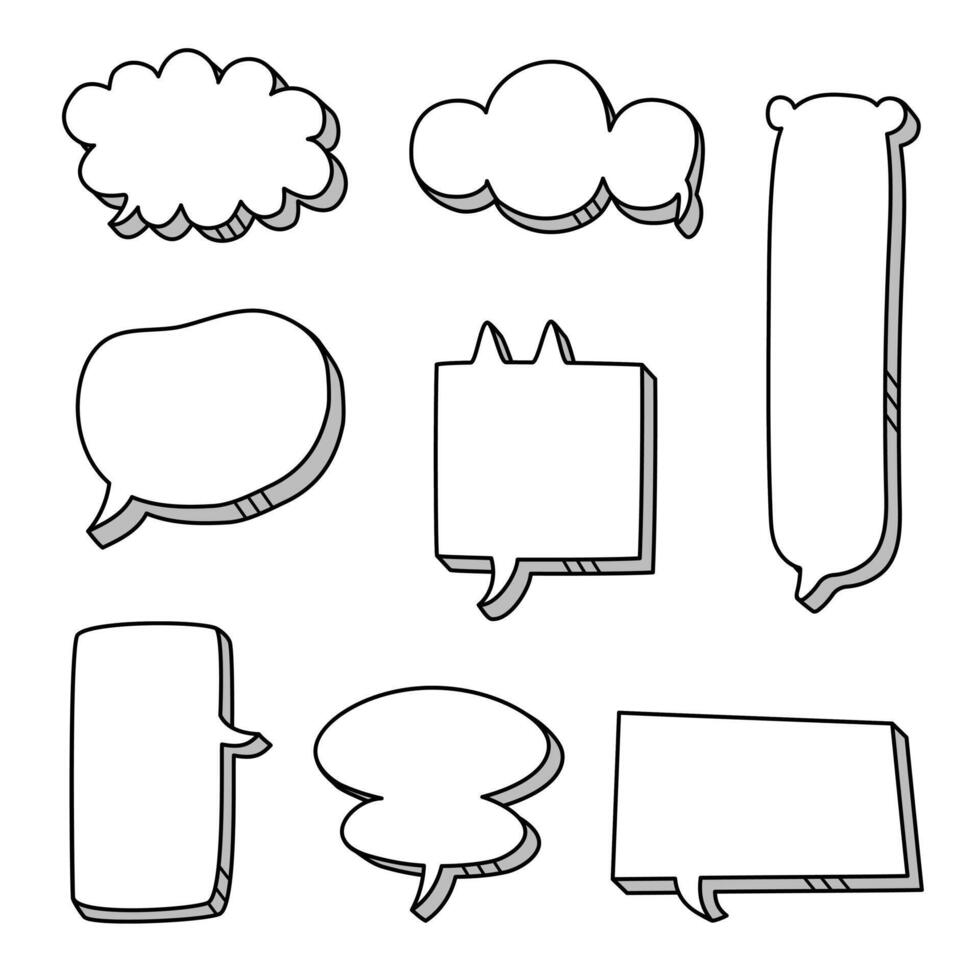 3d Black and white color speech bubble balloon, think frame border speak talk text box banner vector