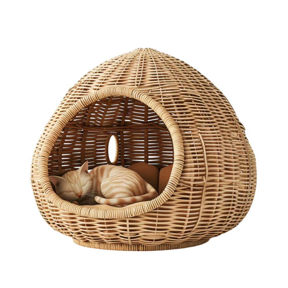 Cozy Retreat Beautiful Rattan Cat House Basket for Feline Comfort png