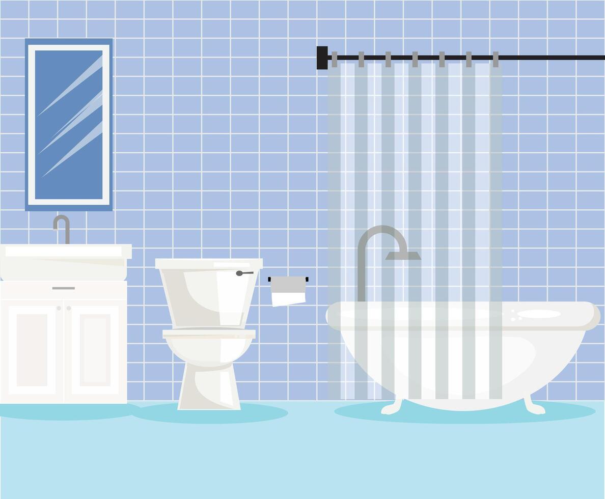 Bathroom interior design with furniture and bathroom items vector