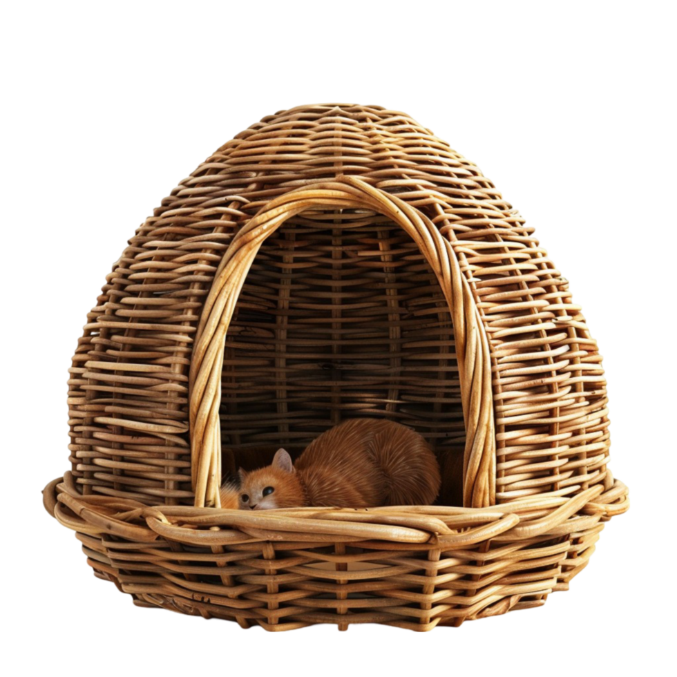 Elegant Abode Handcrafted Rattan Cat House Basket for Stylish Cats png