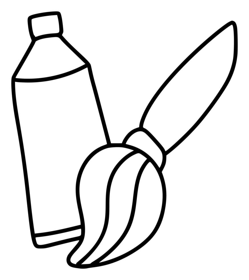 hand drawn doodle line brush and tube of paint illustration icon. Element of design vector