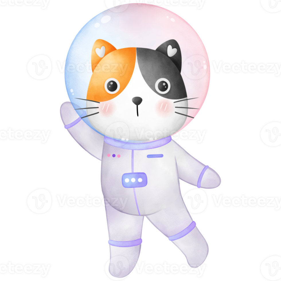 Illustration of a little cat wearing a spacesuit png