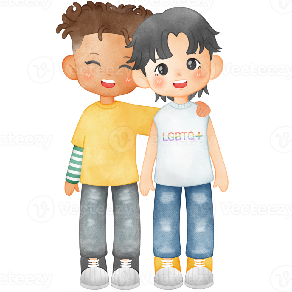 Illustration of a male couple, gay clip art for Pride Month png