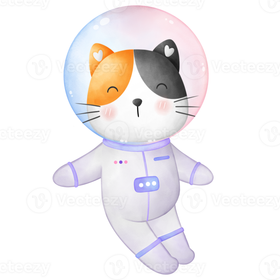 Illustration of a little cat wearing a spacesuit png