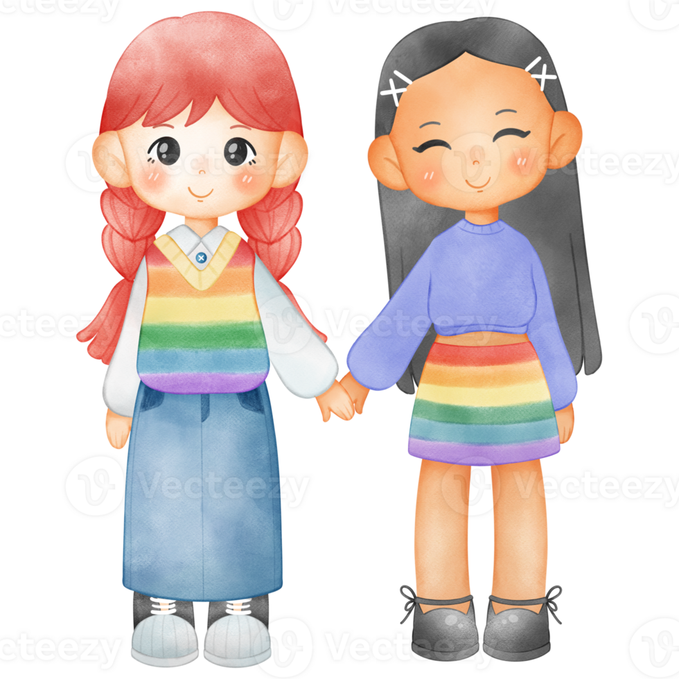 Illustration of a female couple, lesbian clipart for Pride Month png