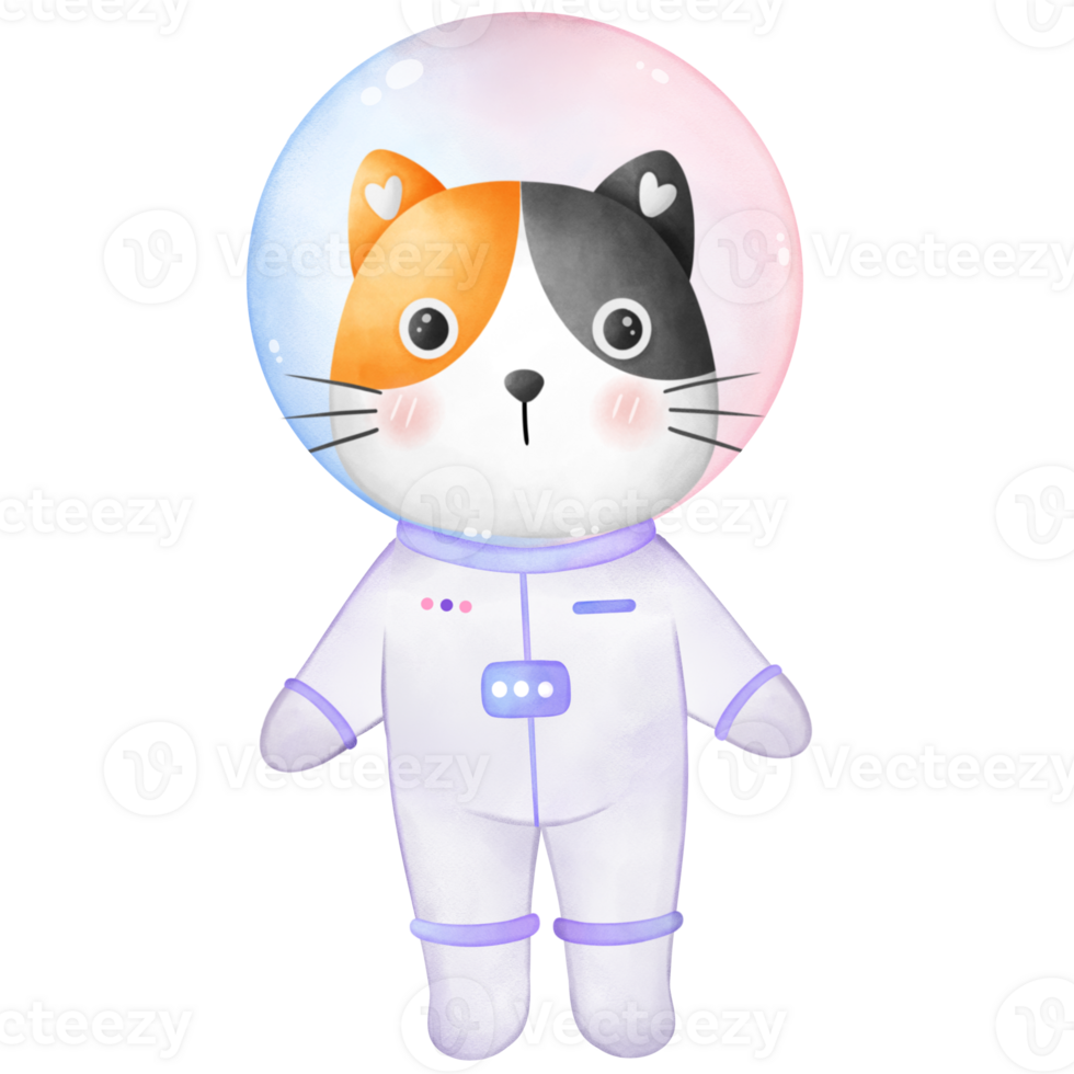 Illustration of a little cat wearing a spacesuit png