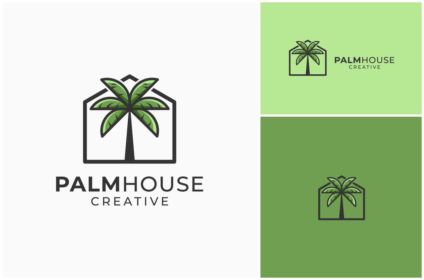 palma árbol playa isla hogar casa arquitectura creativo logo diseño ilustración vector
