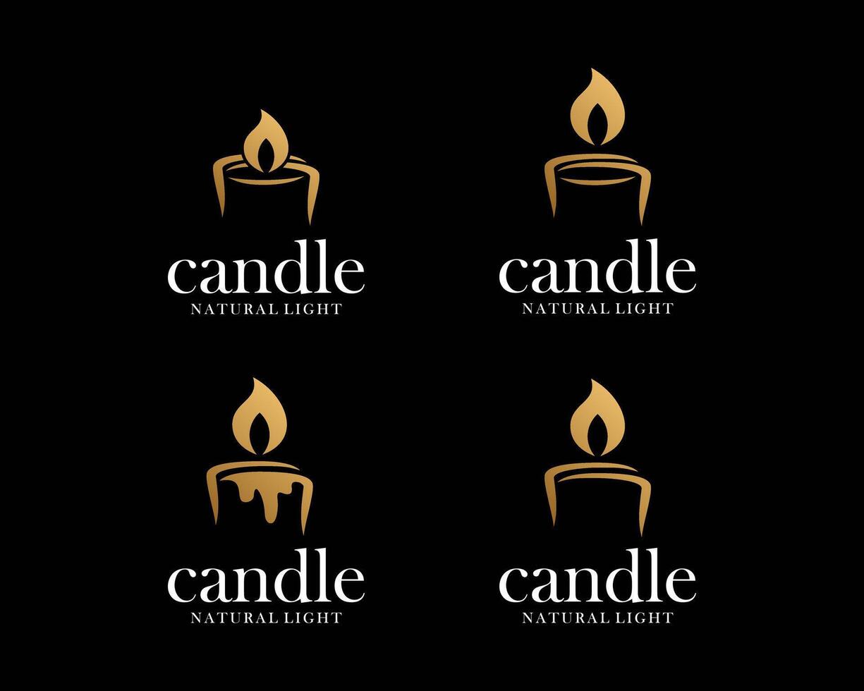 Set Candle Light Wax Burn Fire Flame Bright Glowing Minimal Luxury Logo Design vector