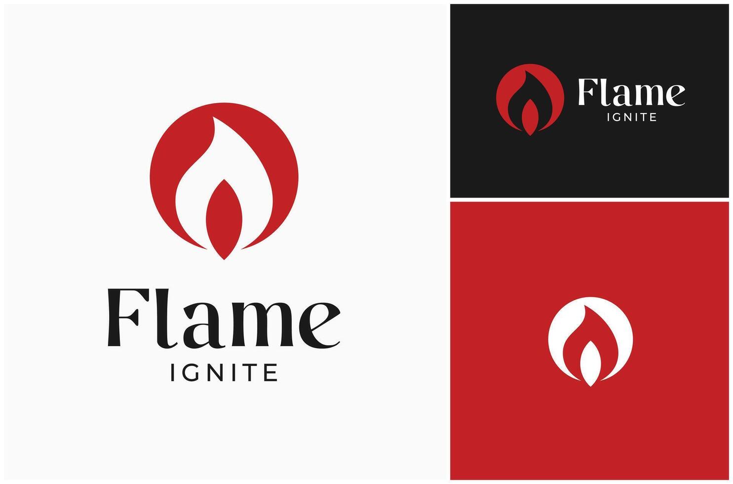 Flame Ignite Fire Burn Fiery Blaze Hot Inferno Red Circle Modern Logo Design vector