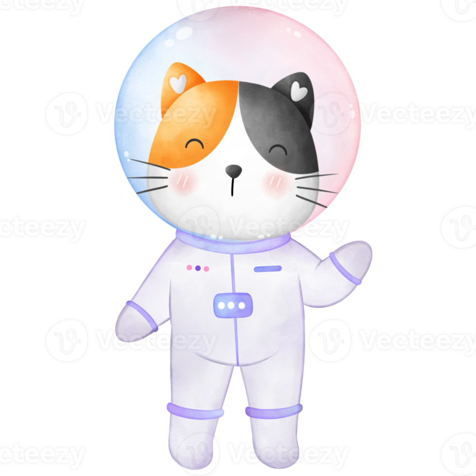 Illustration of a little cat wearing a spacesuit png