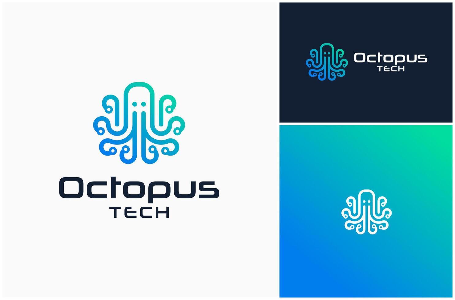 Octopus Squid Kraken Circuit Tentacle Technology Digital Futuristic Logo Design Illustration vector