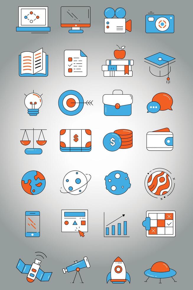 Big set of UI icons. SEO and promotion line icons collection. Pack of colored thin line icons. eps10 vector