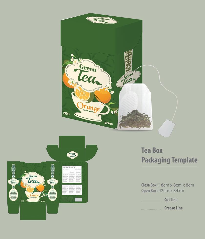 Green Tea Packaging Box Design. Die box of tea vector