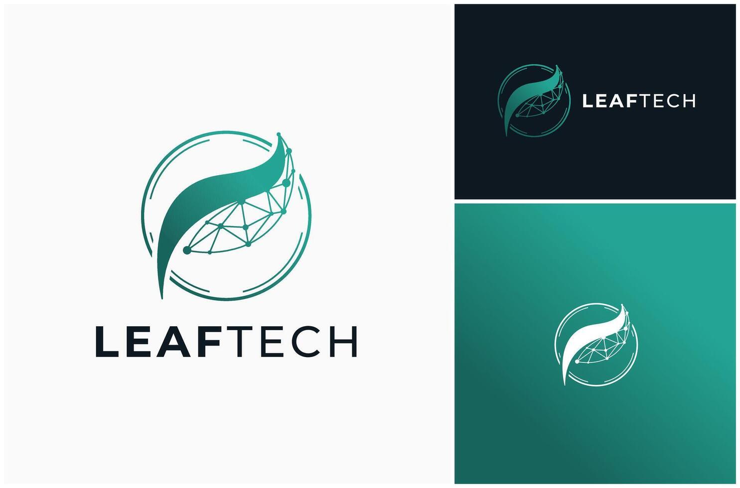 Leaf Green Plant Nature Technology Digital Connection Modern Logo Design Illustration vector