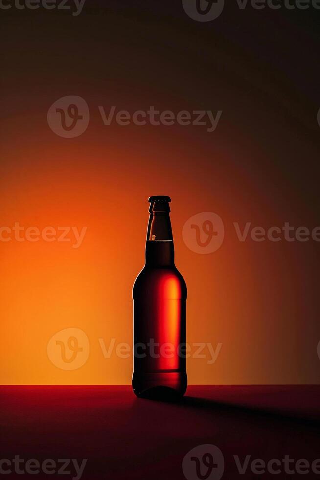 Minimalist design of a single beer bottle silhouette against a solid color background, sleek and modern photo