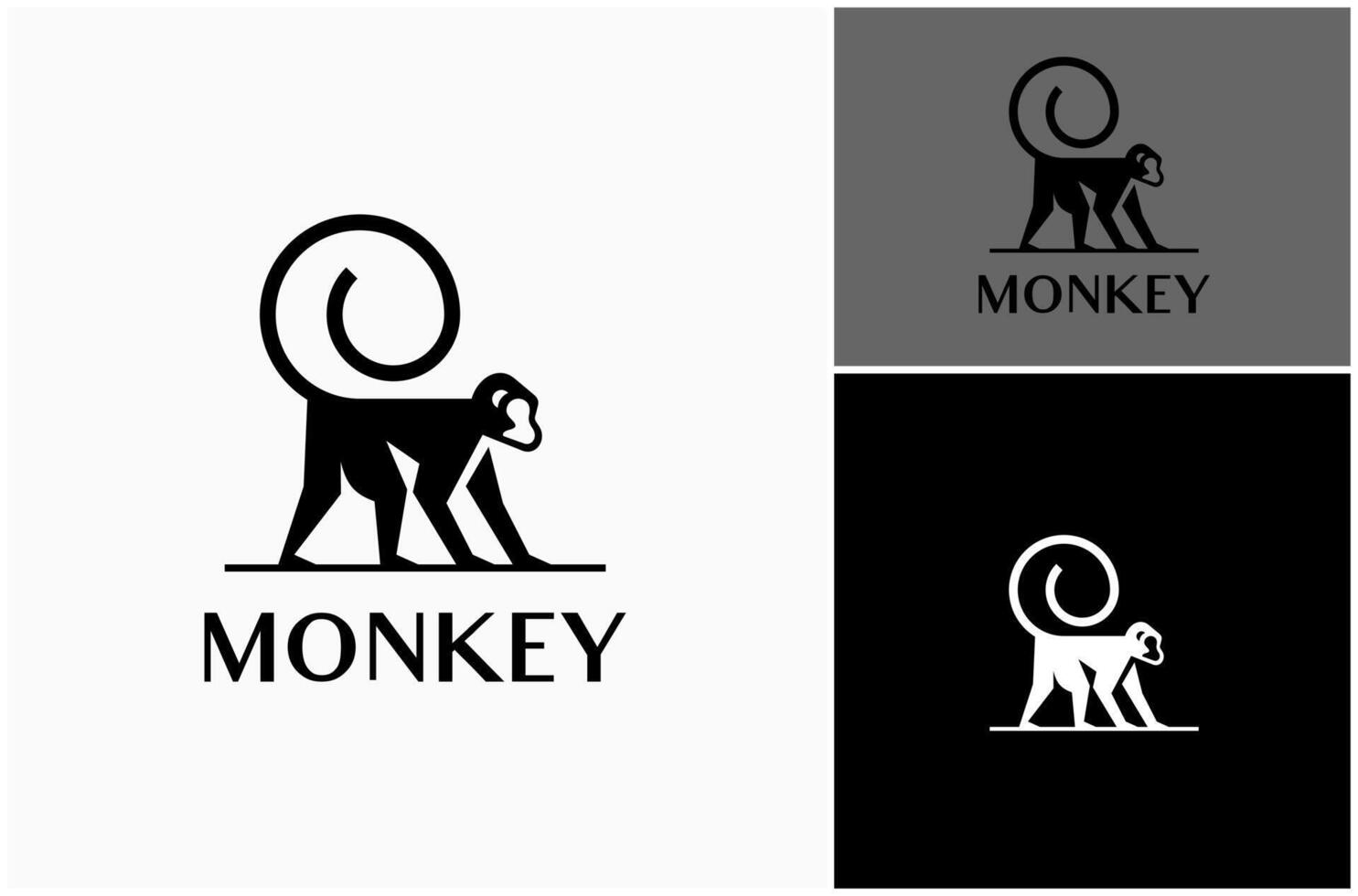 Monkey Ape Chimpanzee Primate Crawling Walking Silhouette Modern Logo Design Illustration vector