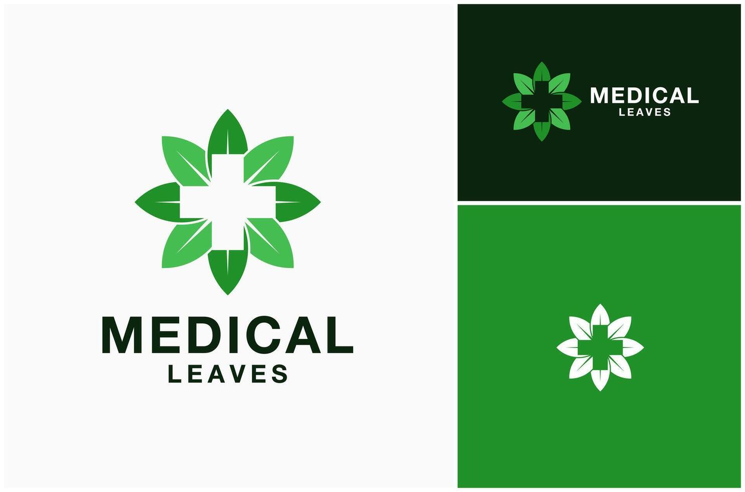 médico hospital medicina farmacia flor hoja verde hojas naturaleza logo diseño ilustración vector