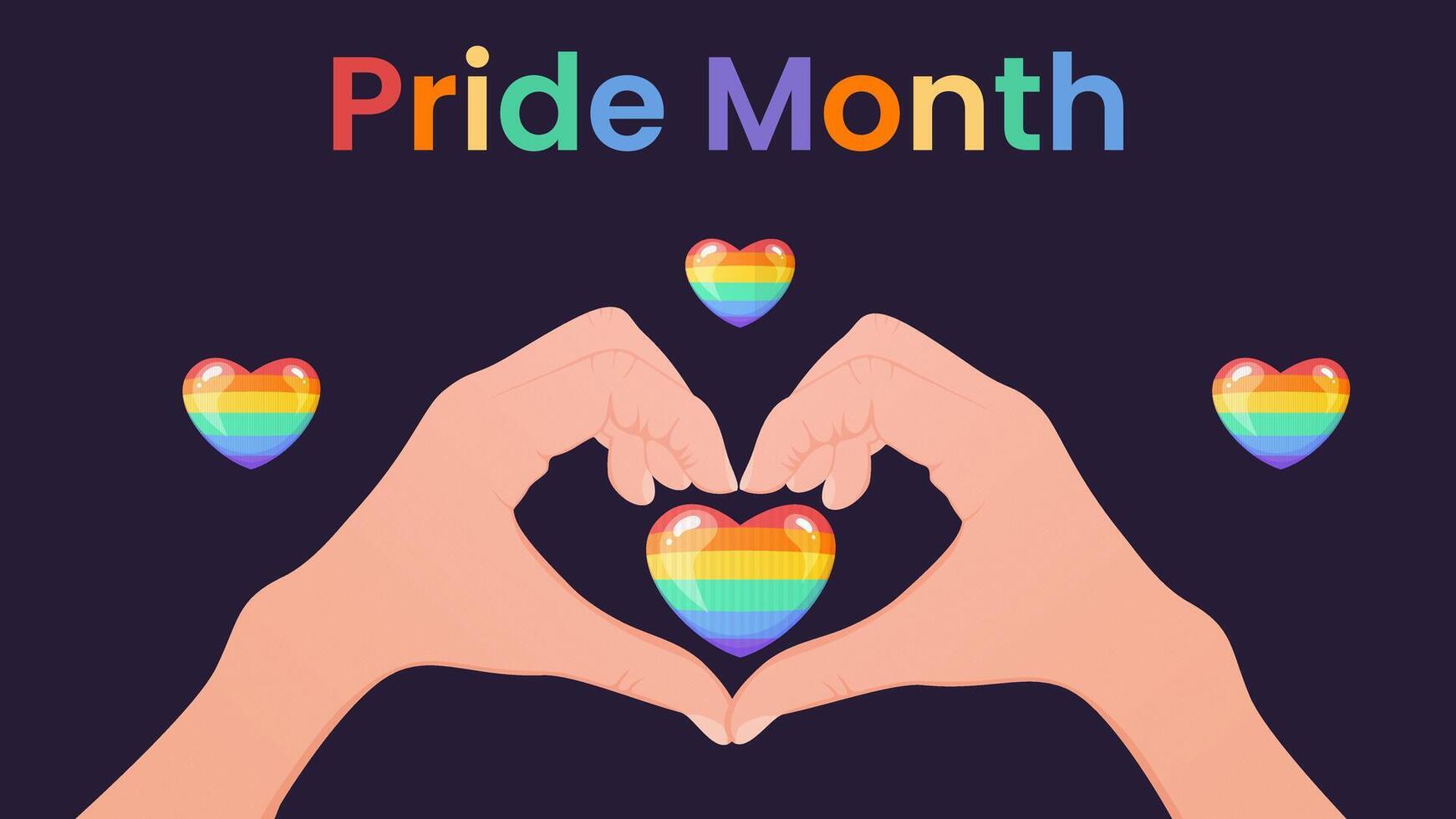 Pride month web banner with rainbow heart in hand vector