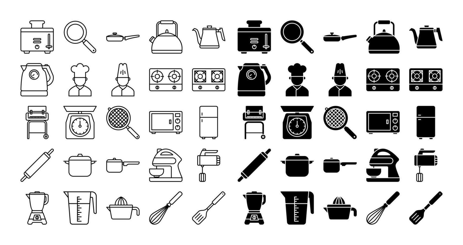 Kitchen icon set in line and glyph style vector