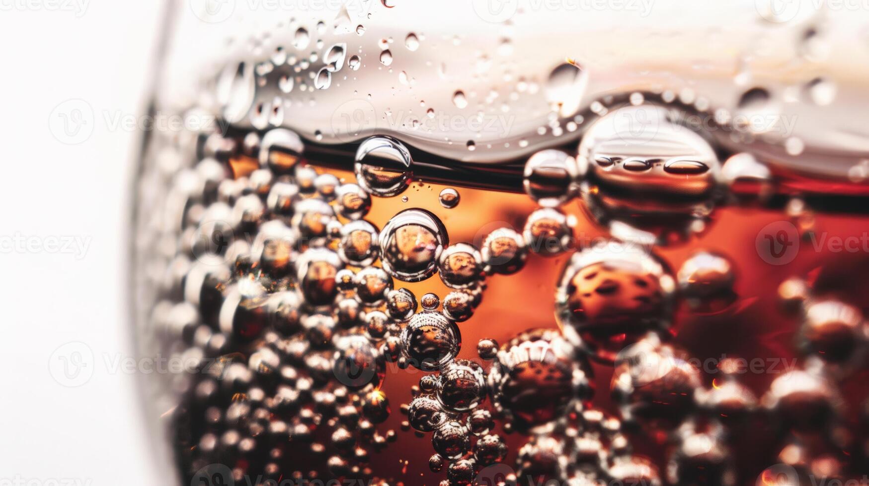 Close up of wine bubbles in a glass, macro shot, isolated on white background photo