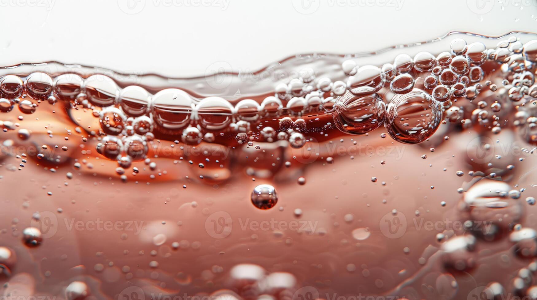 Close up of wine bubbles in a glass, macro shot, isolated on white background photo