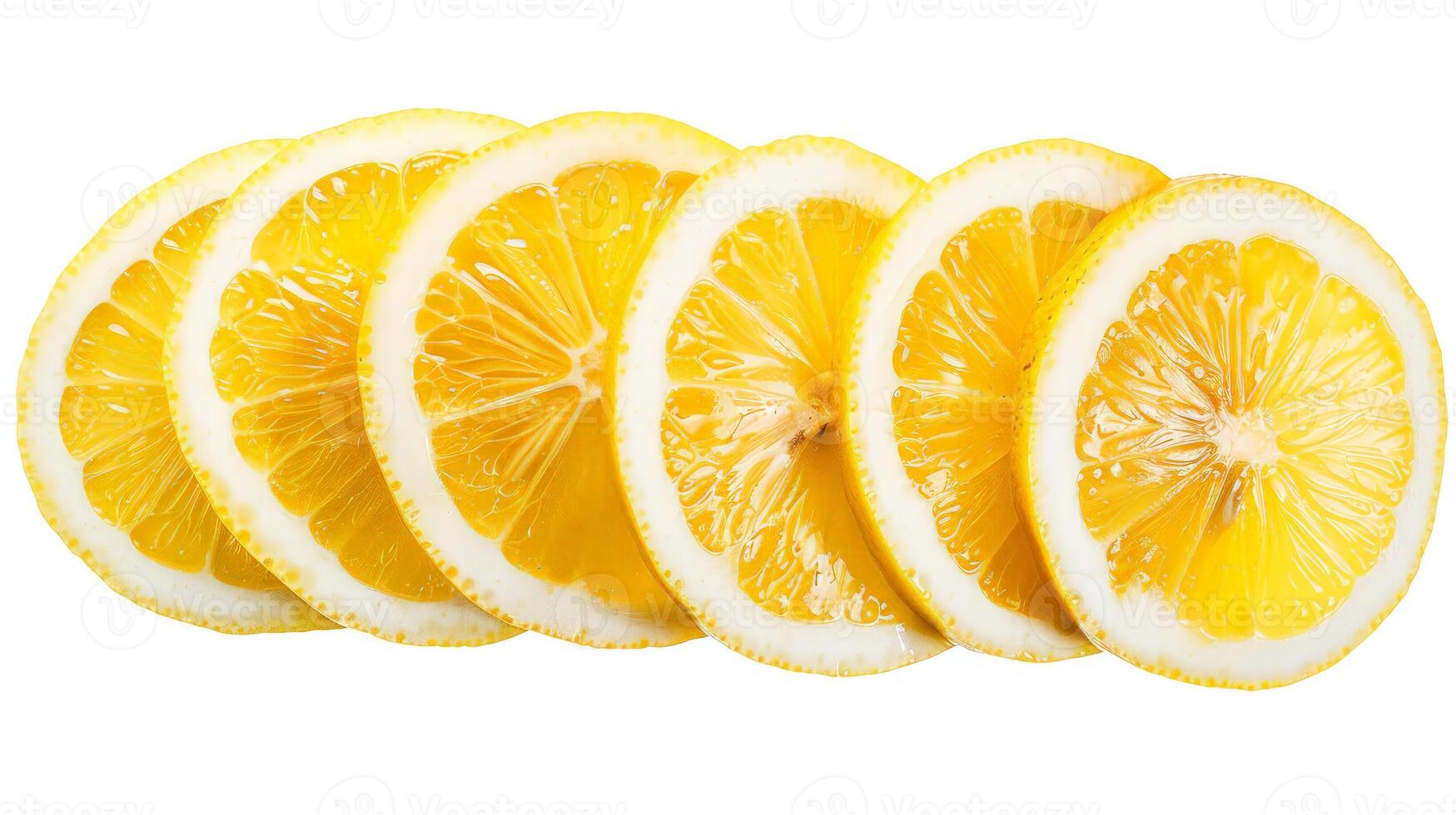 Fresh yellow lemon slices fanned out, isolated on a white background photo