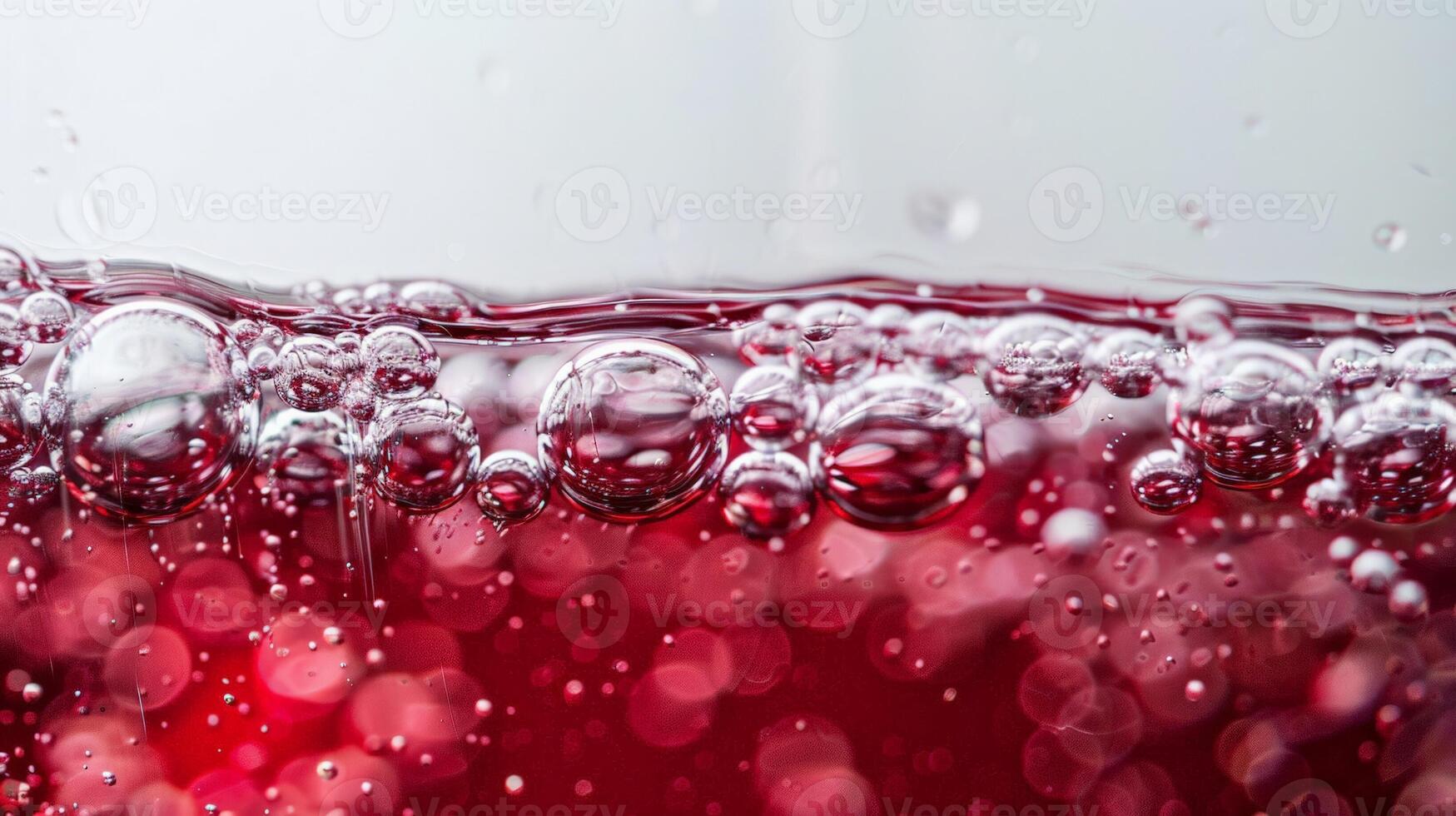 Close up of red wine bubbles in a glass, macro shot, isolated on white background photo