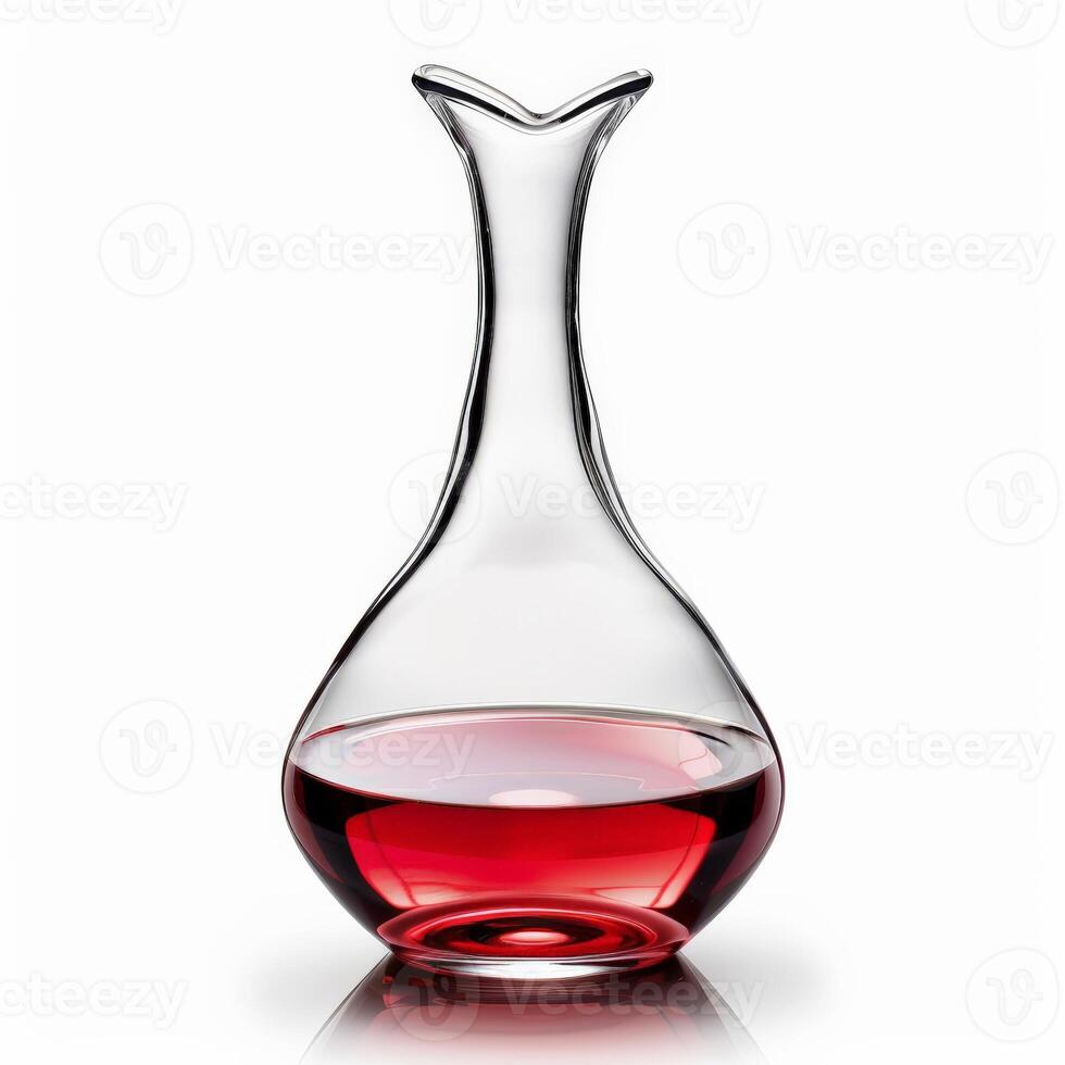 Profile of a wine decanter with red wine, elegant and simple, isolated on white photo