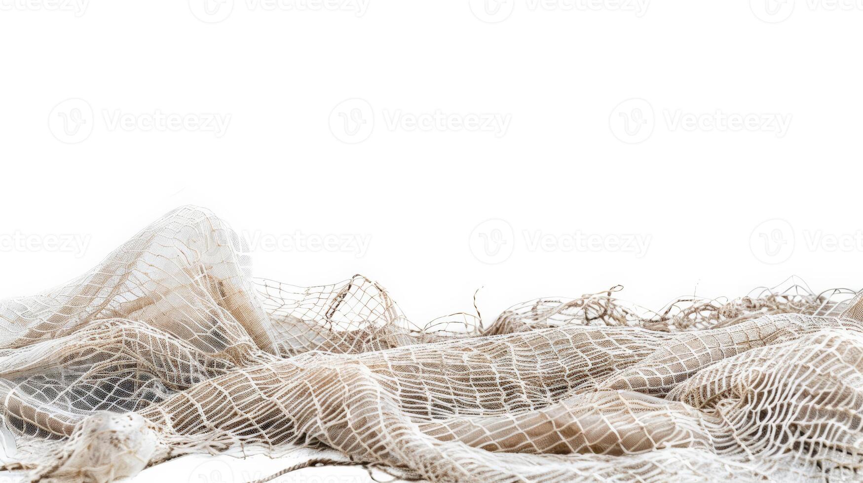 Overfishing issue with an empty fishing net, symbolizing scarcity, isolated on white background photo