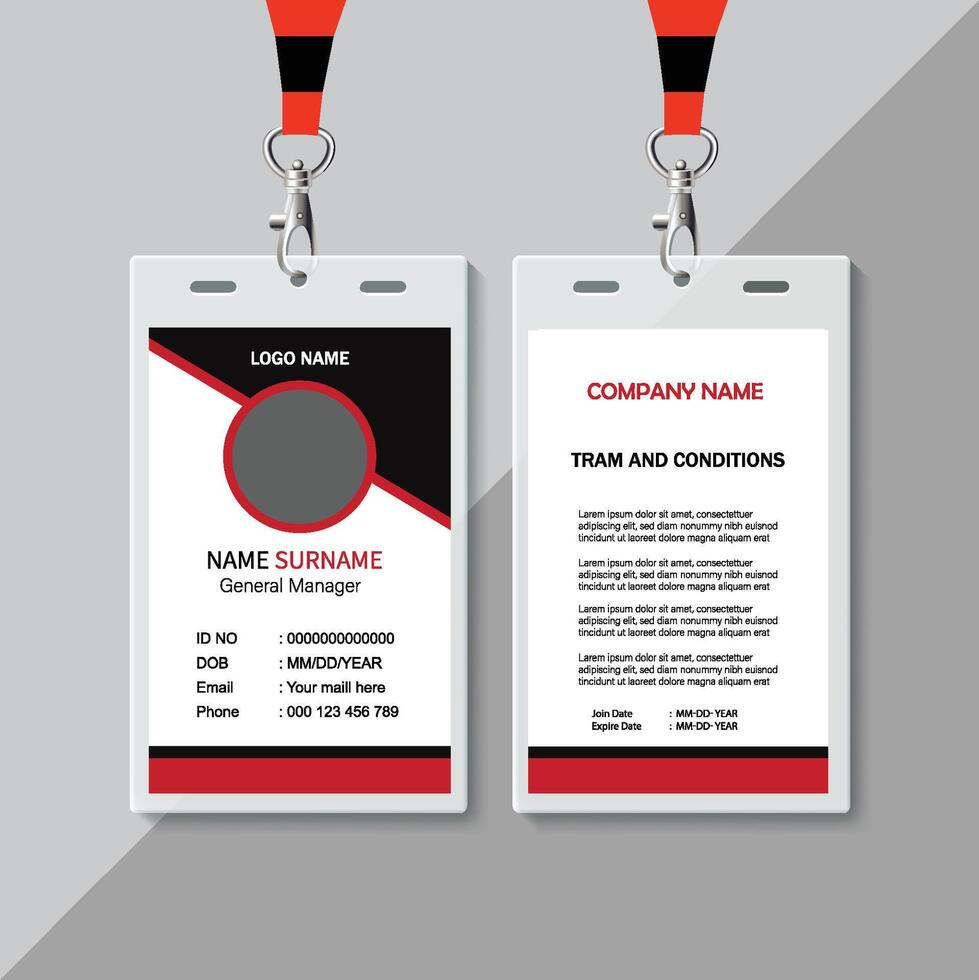 Modern and clean business id card template. corporate modern business id card design template with Red color. professional id card design template. Company employee id card template. vector