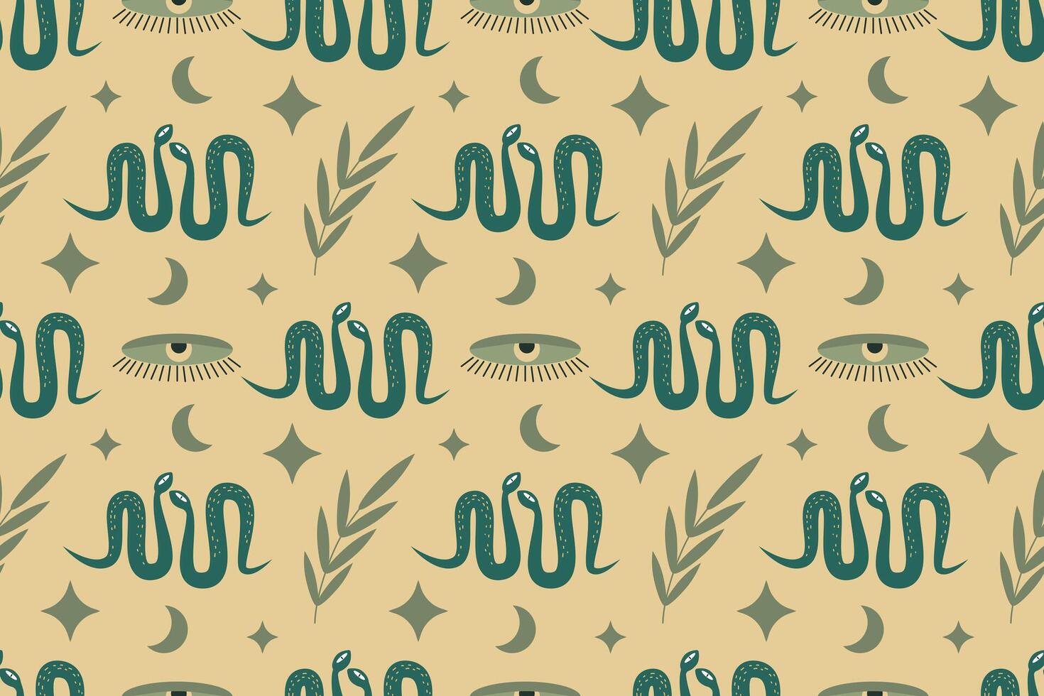 serpiente sin costura modelo con plantas, estrellas y esotérico símbolo. para embalaje, textiles, caso, cubrir, papel, fondo de pantalla vector