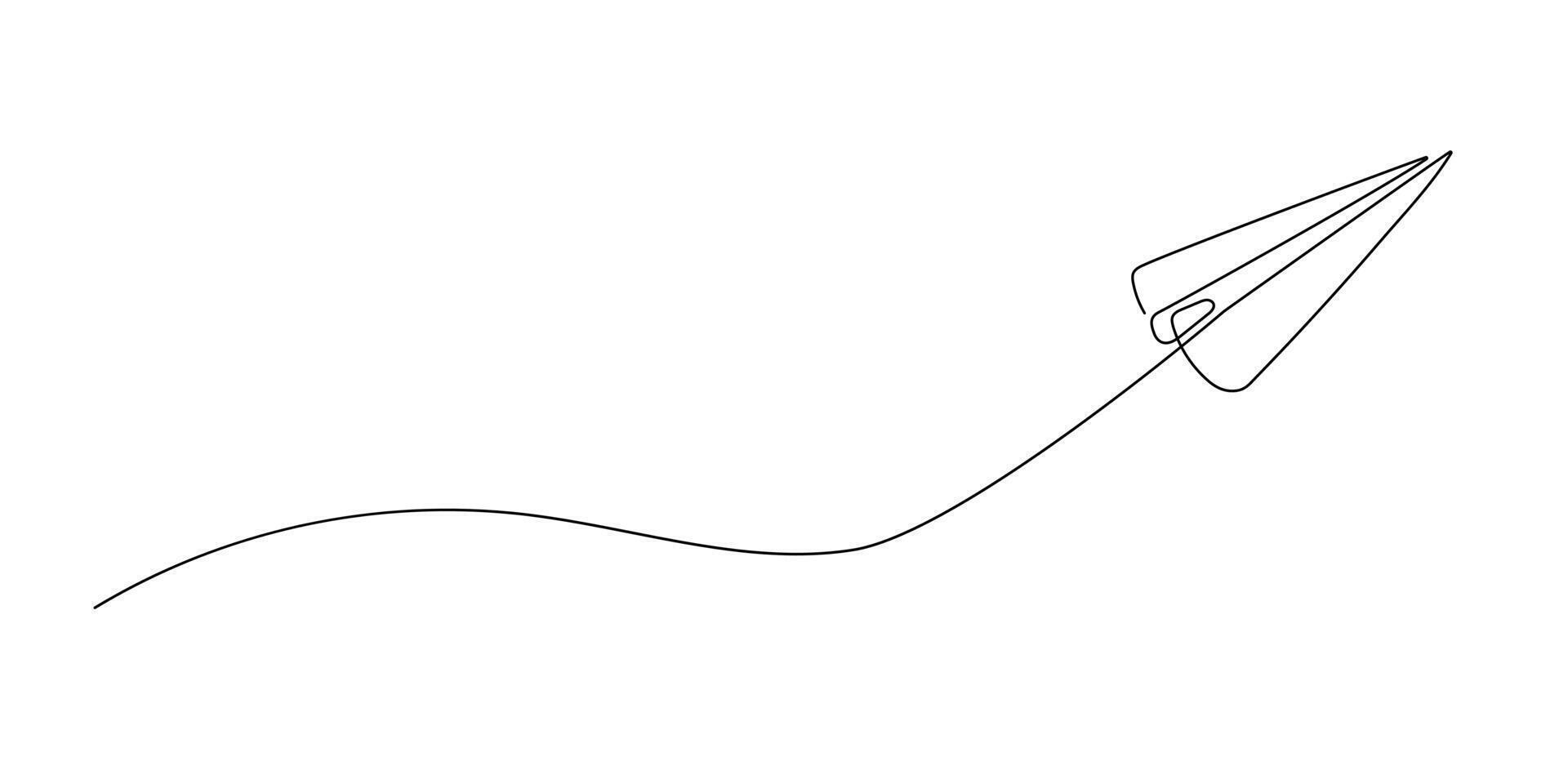 Continuous line paper airplane. Abstract doodle email, mail plane, travel dream air concept. graphics, messenger vector